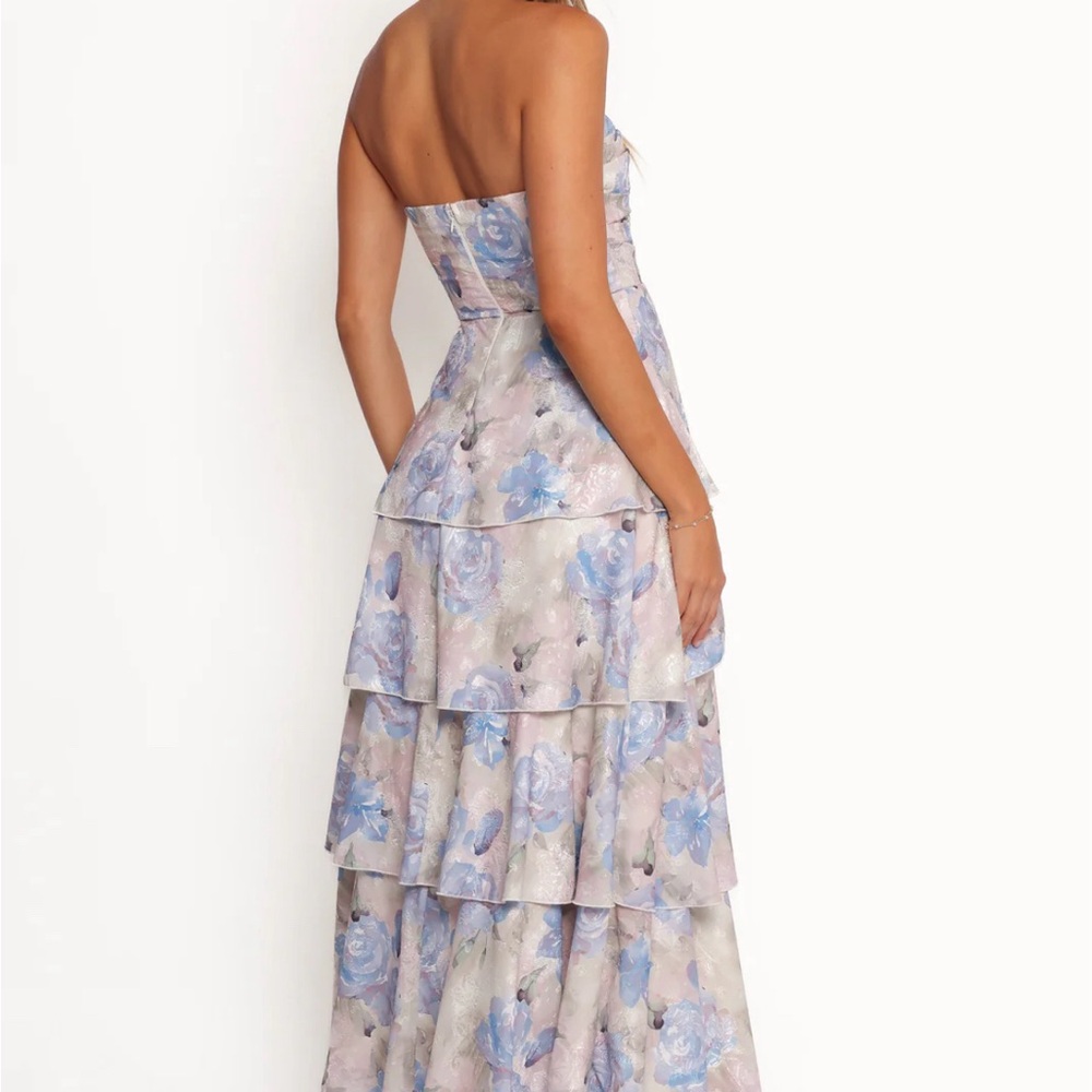 Petal & Pup Strapless Blue Floral Ruffled Maxi Dress - Picture 4 of 7